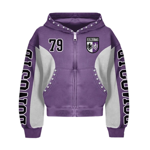 Sudadera con capucha de invierno personalizada 100% algodón con pedrería, estilo streetwear oversize, de felpa francesa gruesa, vintage, corta, de corte cuadrado y con cremallera alta - Product Image 4