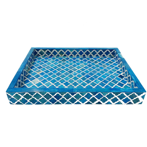 Bandeja Artesanal Marroquí con Incrustaciones de Hueso, Ecológica, Verde Damasco y Blanco, Multiusos, Pulida, Estilo Animal, Ramadán, Tamaño Personalizado - Product Image 3