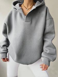 เสื้อสเวตเชิ้ตมีฮู้ดโอเวอร์ไซส์สำหรับผู้หญิง สีขาวล้วน ทรงหลวม ไหล่ตก แขนยาว ผ้าถัก ผ้าฝ้าย สไตล์ฤดูใบไม้ร่วง - Product Image 4