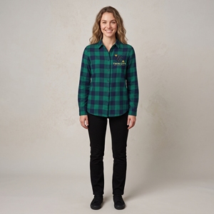 Chemise en flanelle à carreaux à manches longues pour femme Twin City, col rabattu décontracté, entièrement boutonnée, 100 % coton tissé, haut d'automne - Product Image 5