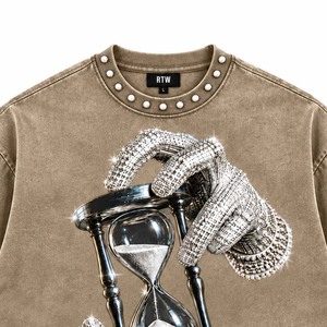 T-shirt à col rond surdimensionné pour homme Ready To Win avec imprimé sablier, style streetwear, manches courtes, en coton - Product Image 3