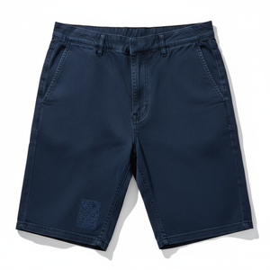 Shorts Bermuda Oxford pour Homme Bleu Foncé Couleur Unie Style Décontracté Taille Haute Élastique 100% Coton Respirant Poches Hautes - Product Image 1