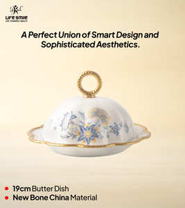 Nueva Mantequera de Porcelana Fina con Diseño Lujoso, Tapa de Cúpula, Perilla y Bordes Dorados, Ecológica, Libre de BPA, No Tóxica, Forma Redonda para Servir - Product Image 2