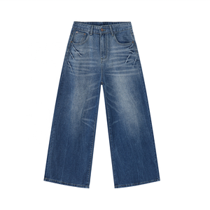 Mid Waist Straight Regular Fit Full Length Sexy Sand Wash <b>Denim</b> Jeans Women's Vintage Style Casual Pants Autumn Cotton <b>Material</b> - Product Image 1