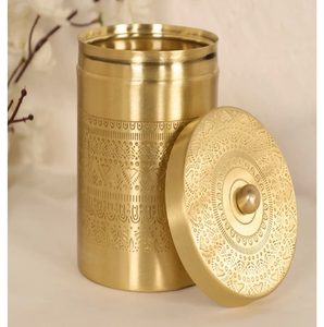 Stackable Golden Brass <b>Canister</b> <b>Set</b> Cylinder Shape Airtight Lid <b>Kitchen</b> Spice Storage Vintage Design Metal Container - Product Image 6