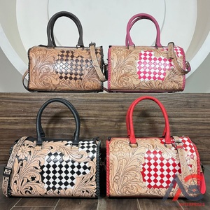 Wholesale Factory Price Tooled Checkered Leather <b>Large</b> Duffel <b>Bag</b> Stylish Floral Pattern <b>Shoulder</b> Strap Top Handle Weekender <b>Bag</b> - Product Image 1
