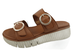 Brown Genuine Leather Platform Slide Sandals Open Toe Chunky Sole <b>Cushioned</b> Flat Summer Shoes - Product Image 3