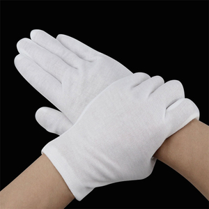 Gants de nettoyage de bijoux en coton blanc texturé, taille M, avec logo personnalisé imprimé directement en usine, référence CS004, fabriqués en Chine - Product Image 2