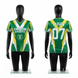 Maillot de football pour hommes, qualité supérieure, 100% polyester interlock 140g, vert, jaune, blanc, uni, impression numérique personnalisée, anti-rétrécissement, manches courtes - Product Image 1