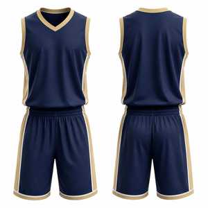 Navy Blue Sleeveless V-Neck Basketball Jersey Set With Elastic Waist Shorts Moisture Wicking Unisex <b>Athletic</b> Wear - Product Image 1
