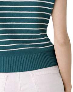 Gilet pull sans manches en tricot rayé bleu sarcelle personnalisé pour femme, col rond, léger, décontracté, tendance estivale - Product Image 6