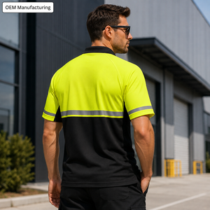 Chemise polo de travail unisexe à manches courtes en polyester fluorescent haute visibilité avec bande réfléchissante - Product Image 3