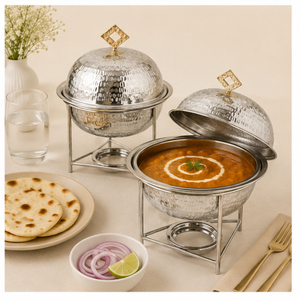 Juego de Ollas de Acero Inoxidable Martillado con Asas Doradas, Olla Redonda para Calentar Alimentos, Cazuela para Buffet de Bodas y Decoración de Mesa Árabe - Product Image 4