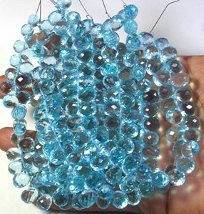 Cuentas de Cristal de Cuarzo Hidroacuamarina Sintética de Alta Calidad en Forma de Lágrima, Hilo de 8 Pulgadas, 10x7mm, Azules, Perforadas Lateralmente, Sueltas, Facetadas, Transparentes - Product Image 5