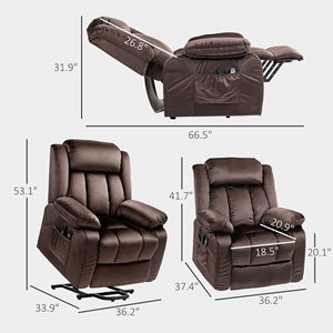 Poltrona Reclinabile Moderna Marrone per Anziani con Sollevamento Elettrico, USB, Massaggio, Riscaldamento, Telecomando, Rivestimento in Pelle e Imbottitura in Spugna - Product Image 3
