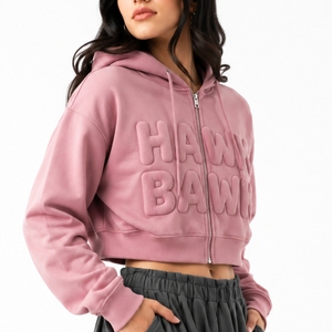 Sudadera corta personalizada para mujer, con capucha, forro polar, cierre frontal, estilo casual, ropa urbana, hecha a medida, estilo urbano, cómoda para mujer. - Product Image 3