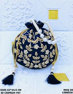 Sacs à main Potli de mariée en soie brodée haut de gamme, sacs cadeaux ethniques traditionnels pour femmes, doublure en coton, multifonctionnels - Product Image 5