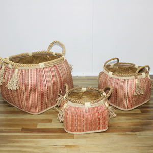 Ensemble de 3 contenants alimentaires en feuilles de palmier et jonc de mer faits à la main, écologiques, modernes, pliables avec poignée - Product Image 1