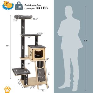 5-Tier Cat Tree Tower with Scratching Posts & Cushions - Multi-Level Cat Furniture for Cats - Play, Rest & <b>Exercise</b> Station - Product Image 5