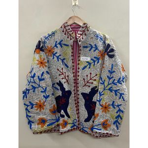 Handmade 100% Cotton kantha Embroidered Jacket for <b>Women</b> one-of-kind Full Sleeve Floral Pattern Spring Bohemian Style <b>Coat</b> - Product Image 1