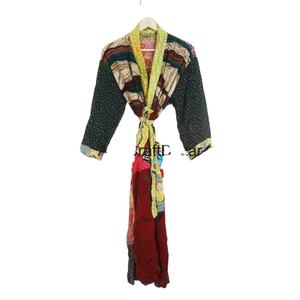 Kimono de seda Maxi de manga Floral para mujer indio hecho a mano, bata de punto, cubierta de Bikini, batas de ducha para el hogar, frente de verano - Product Image 2