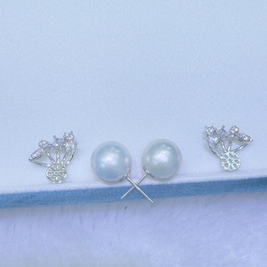 Zhuji Premium Freshwater Pearl <b>Stud</b> <b>Earrings</b> 12-13mm Round Almost Flawless Pure <b>Silver</b> Earnail Detachable Premium Petals - Product Image 3