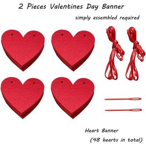 Ghirlanda di Cuori per San Valentino, Striscioni di Cuori in Feltro Rosso e Rosa, Ghirlande per Matrimoni, Anniversari, Caminetti - Product Image 4