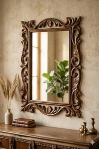 Luxury Handcrafted Solid Wood <b>Wall</b> <b>Mirror</b> Frame Ornate French Provincial Scroll Carving Walnut Brown - Product Image 2
