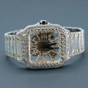 Reloj de Lujo con Diamantes Moissanite, Correa de Plata, Cristal de Zafiro, Caja Cuadrada, Cierre Oculto, Movimiento Analógico de Cuarzo ETA, Unisex, 15 mm - Product Image 1