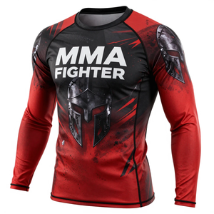 MMA Fighter Rash Guard Long Sleeve Sublimation Print <b>Compression</b> Top <b>Men</b> Red Black Full Sleeve Quick Dry Sport <b>Shirt</b> Rash Guard - Product Image 1