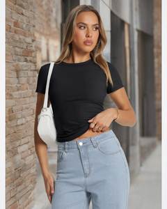 T-shirts basiques pour femmes, hauts d'été 2026, crop top à manches courtes, tee-shirt Y2K, vêtements de sport mignons pour la gym - Product Image 4