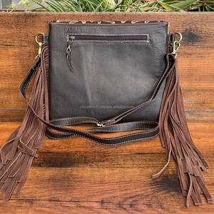 Bohème usiné à la main en cuir de vachette frange bandoulière sac à main pour femmes Western en cuir véritable Turquoise pierre enveloppe sac à main - Product Image 5