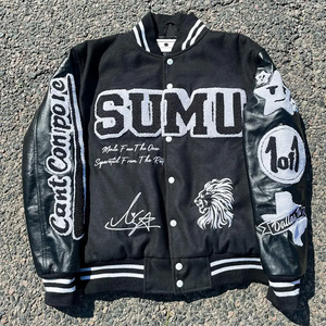OEM Custom Eco-Friendly Windproof Reversible Casual Solid Stand Collar <b>Canvas</b> Sleeves Winter Varsity Jacket for Men - Product Image 3