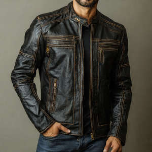Veste de motard en cuir véritable pour homme, style streetwear, haute qualité, imperméable - Product Image 3
