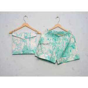 Ensemble de pyjama court 3 pièces pour femme, élégant, confortable, en coton imprimé, léger et respirant, pour l'été, vêtements de nuit doux, tenue décontractée à manches courtes - Product Image 2