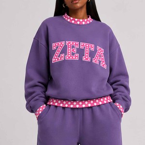 Zeta Custom <b>Mock</b> <b>Neck</b> Crew <b>Neck</b> Cotton Fleece Sweatshirt Women Men Ladies Unisex Gingham Patch Polka Dot Leopard Fashion - Product Image 2