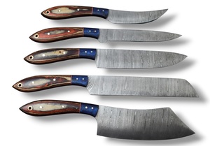 Juego de Cuchillos de Chef de Acero de Damasco de Cinco Piezas Nordic Forge con Mangos de Madera Pakka, Juego de Cuchillos de Cocina Hechos a Mano OEM Personalizados con Bolsa Enrollable - Product Image 3