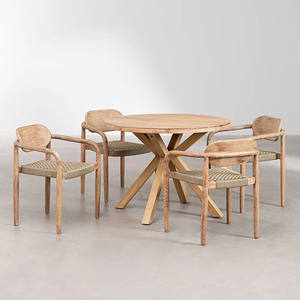 Ensemble de salle à manger d'extérieur au design moderne, style industriel, chaises de jardin en teck et rotin avec corde pour terrasse - Naele - Product Image 2