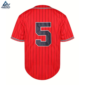 Camiseta de Béisbol con Cuello en V, Rayas Rojas y Letra Bordada, Tejido de Punto de Poliéster, Ligeramente Elástica, Top Deportivo para Hombre - Product Image 2