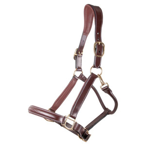 Licol en cuir véritable pour cheval avec boucles en laiton réglables, pour le toilettage, la conduite et l'utilisation quotidienne en écurie équestre - Product Image 1