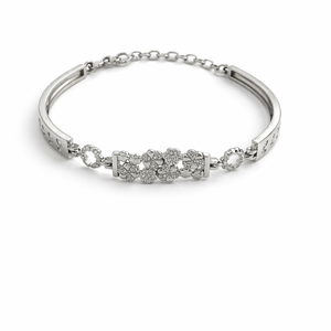 Romantic Floral CZ Statement Bangle <b>Bracelet</b> with Claw Setting Round Brilliant Cut <b>Adjustable</b> Women's Party Gift Jewelry - Product Image 1