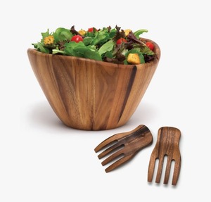 Tazón de ensalada de madera natural grande para servir comida en el hogar y en restaurantes a precio económico. - Product Image 4