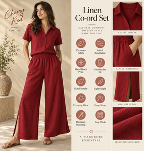 Nouvelle Collection : Ensemble Coordonné Femme Décontracté Été en Coton et Lin – Pantalon Large Taille Mi-Haute Fendu sur le Côté et Haut à Manches Courtes Effet Délavé - Product Image 3