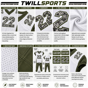 Ensemble de maillots de football personnalisés pour hommes, 22, imprimé camouflage, blanc et vert, manches courtes, col en V, uniforme athlétique anti-humidité - Product Image 6
