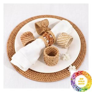 Porte-serviettes en rotin artisanal, anneau tissé naturel, décoration de table pour mariage, banquet, restaurant, salle à manger et maison - Product Image 3