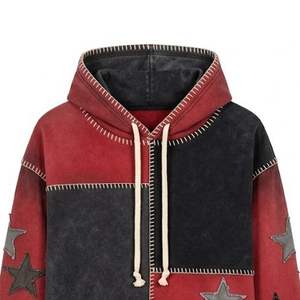 New Custom Patchwork Whip <b>Stitch</b> French Terry 100% Cotton <b>Hoodie</b> | Vintage Star Graphic Zipper | Raglan Sleeve Winter OEM & ODM - Product Image 2