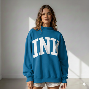 Custom Women Oversized Mockneck Sweatshirt 100% Cotton Autumn Front Logo <b>Fleece</b> Heavyweight Comfortable Loose Fit Top - Product Image 1