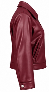 Chaqueta de Mujer en Cuero Sintético Color Borgoña, Cuello Camisero, Cierre de Cremallera, Manga Larga - Product Image 4