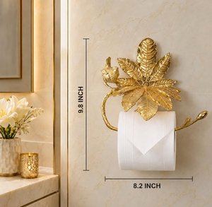 Porte-papier toilette de luxe plaqué or, design décoratif oiseau et feuille, support mural doré pour rouleau de papier toilette, accessoire de salle de bain - Product Image 2