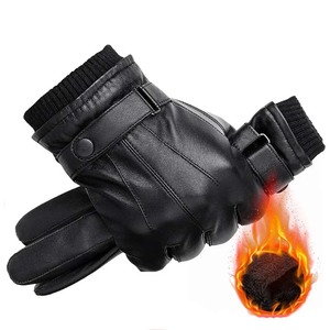 Gants d'hiver chauds en cuir pour hommes, en cuir PU, compatibles avec les écrans tactiles, en polaire épaisse, coupe-vent, thermiques - Product Image 5